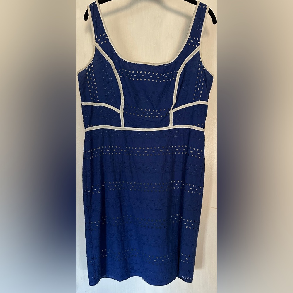 Julian Taylor Royal Blue Sleeveless Dress with White Trim